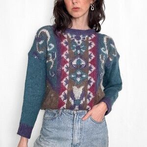 80’s Vintage Funky Fuzzy Teal Sweater Sz Sm